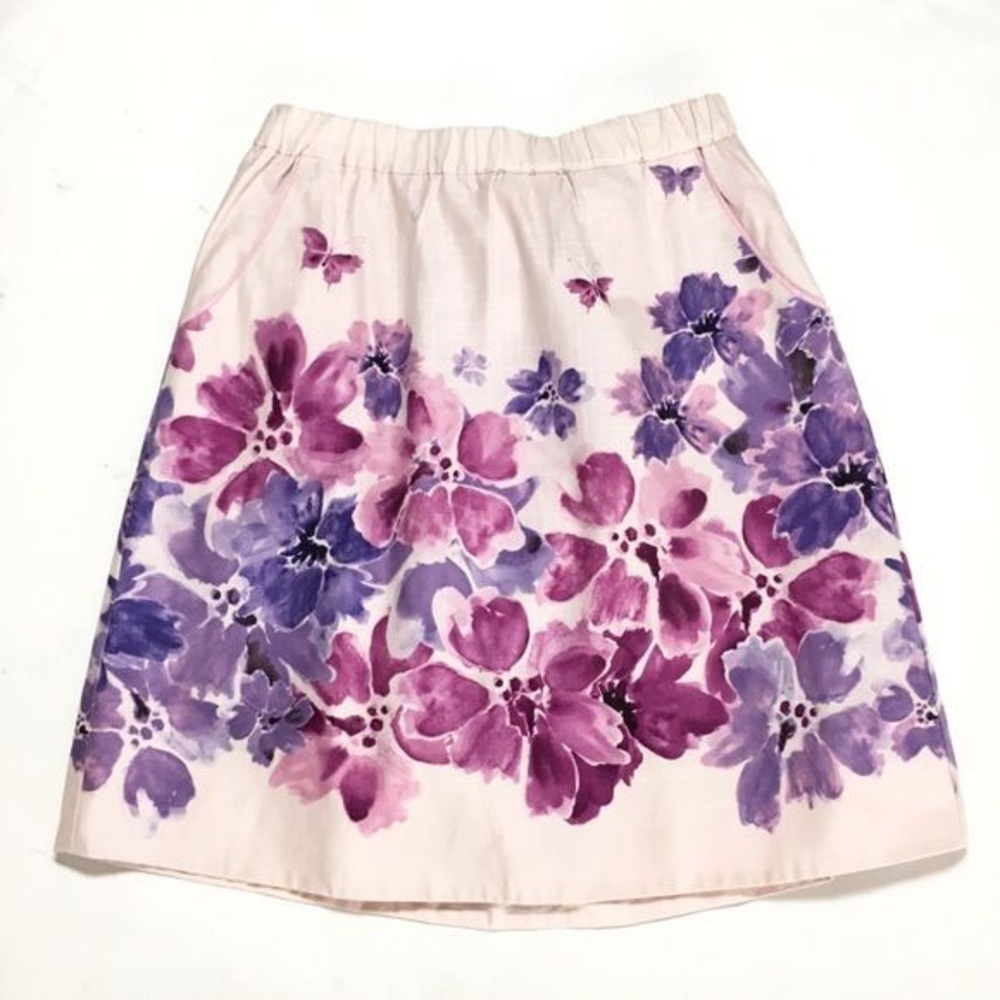 Anthropologie floral butterfly pink/purple skirt